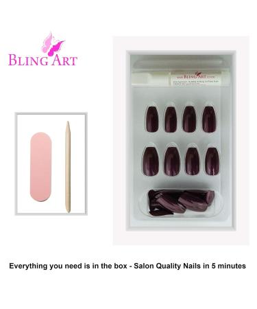 Bling Art Brown Pearlescent Coffin False Nails - 24 Long Artificial Ballerina Nails with Glue for Stunning Manicure - Buy Online on GoSupps.com