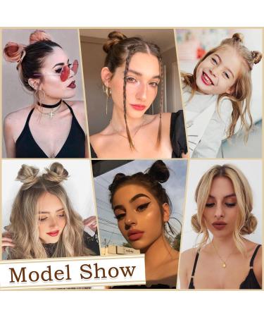 Sofeiyan 2PCS Mini Claw Clip Hair Bun Extension Updo Space Bun Synthetic Wig Accessory for Women - Light Ash Brown & Bleach Blonde - Buy Online on GoSupps.com