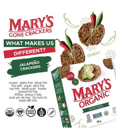 Mary's Gone Crackers Organic Jalapeno Brown Rice & Flax Seed Crackers - 33oz (Pack of 6) - Buy Online on GoSupps.com