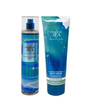 Bath and Body Work ENDLESS SEA 2 Piece Gift Set - Fragrance Mist and Body Cream - Full Size Blue