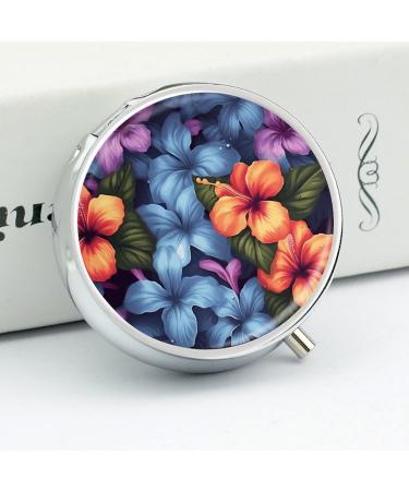 Round Tropical Floral Print Pill Box | 3 Compartment Metal Organizer | Portable & Decorative Medicine Case - Buy Online on GoSupps.com