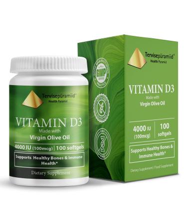 Health Pyramid Vitamin D3 4000 IU Cholecalciferol in Olive Oil Easy to Swallow Best Vitamin d Supplement for Bones & Immune Support Vitamin D3 Softgel