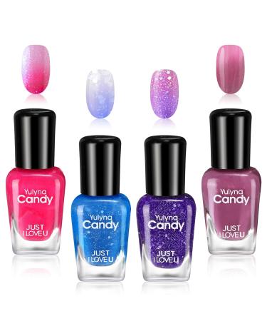 Colorful Gel Nail Polish Set Long Lasting Glossy Quick Dry Glitter Nail Polis Glitter Pink Blue Purple Mood Temperature Color Changing Nnail Varnish Set for DIY Manicure-Without Use UV Lamp