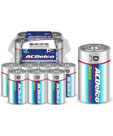 ACDelco 8-Count D Batteries, Maximum Power Super Alkaline Battery, 7-Year Shelf Life, Recloseable Packaging 8 Count (Pack of 1)