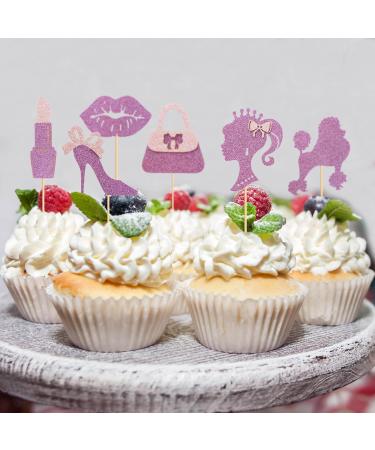 UXYOKM 24 Pcs Princess Cupcake Toppers Pink Glitter High Heel Lipstick Bow Tie Handbag Cupcake Picks Wedding Bridal Shower Girls Birthday Party Cake Decorations Supplies - Buy Online on GoSupps.com