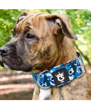 Buy Tspro Tactical Dog Collar - Military Standard 3.8cm Wide Adjustable 52-60cm Camo Blue Design - Strong & Durable - Buy Online on GoSupps.com