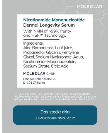 MoleQlar NMN Facial Serum 30 ml Longevity for your skin with patented HSF technology and very pure Uthever NMN - Buy Online on GoSupps.com