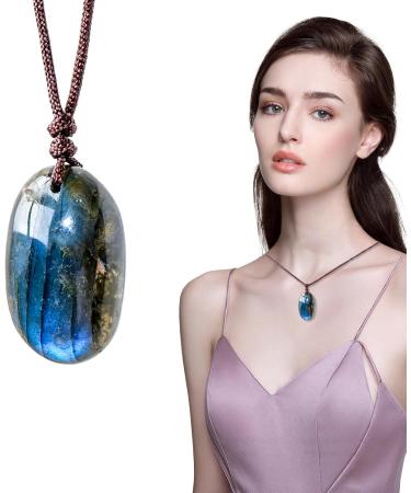 5 Pcs Spiritual Labradorite Necklace - Raw Stone Pendants Necklace for Men Women Healing Gemstone Waterdrop Shape Moonstone Spiritual Stone Pendant Dobooo - Buy Online on GoSupps.com