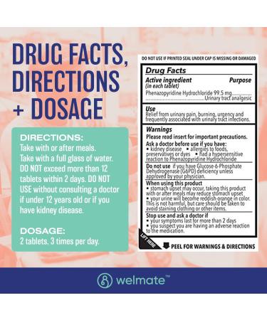 WELMATE UTI Comfort & Gut Health Essentials: Urinary Pain Relief Phenazopyridine 99.5mg (72 Ct) & Bifidobacterium Probiotic (200 Ct) | Complete Urinary and Digestive Support Package - Buy Online on GoSupps.com