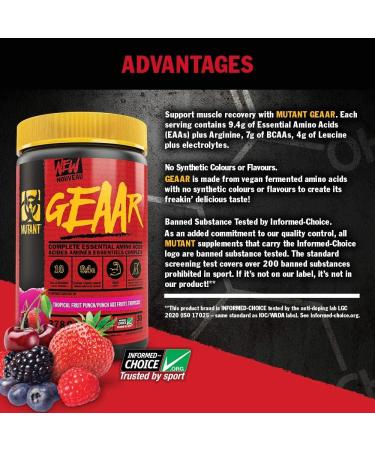 MUTANT GEAAR EAA Powder - 9.4g EAA 7g BCAAs 4g Leucine 30 Servings Blue Raspberry - 378g International Shipping Available - Buy Online on GoSupps.com