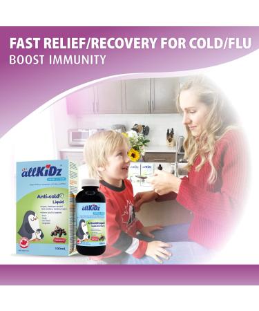 allKiDz Anti-cold Liquid for Kids Children Herbal Immunity Health Supplement Organic Black Elderberry Sambucus Cold and Flu Anti-viral 100 Milliliter - Buy Online on GoSupps.com