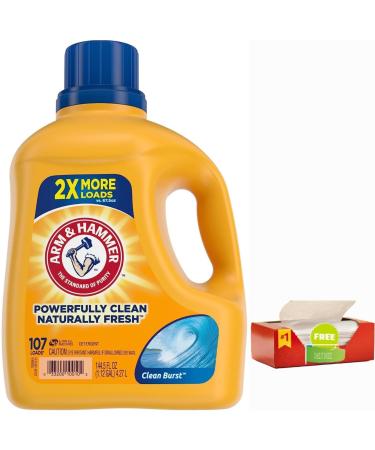 Laundry Detergent Clean Burst with Outdoor Fresh fabric softener dryer sheets 107 Loads Liquid Laundry Detergent 144.5 Fl Oz with Outdoor Fresh fabric softener dryer sheets