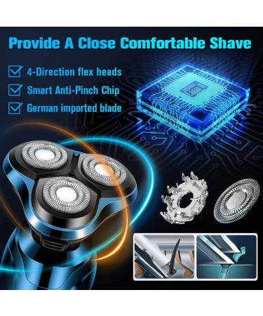 Rotary Shaver for Men Electric Razor Dry Wet Waterproof Rotary Men's Face Shaver Razors Cordless USB Rechargeable for Men Shavers Gift for Husband Father (Blue+3 Replacement Blades) - Buy Online on GoSupps.com