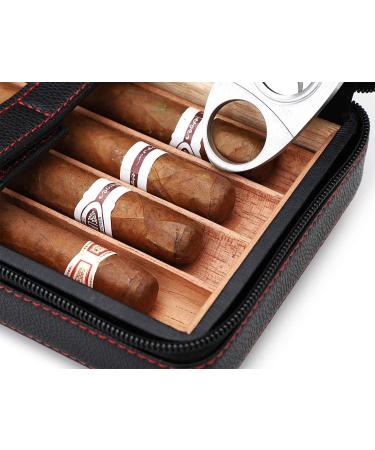 Cigar Case 4-Finger Portable Travel Leather Cigar Humidor with Cigar Cutter Cigar Box Father's Day Birthday Gift Cigar Accessories Black(Not including cigar) - Buy Online on GoSupps.com