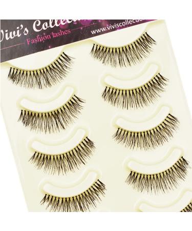 Vivis False Eyelashes 5 Pairs Short Natural Lashes Volume Hand-made Fake Eye Lash Black Soft for Various Makeups - 111M