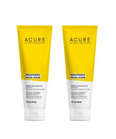Acure Brightening Facial Scrub Duo Pack - 4 Fl Oz Each - 2 Pack - All Skin Types, Sea Kelp & French Green Clay - Softens, Detoxifies and Cleanses Brightening Duo