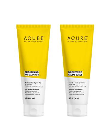 Acure Brightening Facial Scrub Duo Pack - 4 Fl Oz Each - 2 Pack - All Skin Types, Sea Kelp & French Green Clay - Softens, Detoxifies and Cleanses Brightening Duo