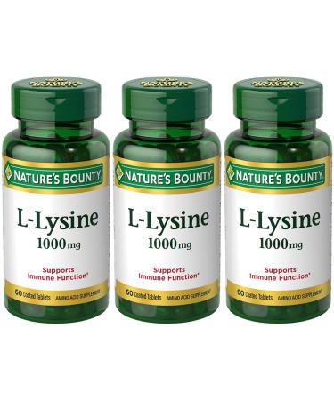 Nature's Bounty L-Lysine, 1000mg, 180 Tablets (3 x 60 Count Bottles) 180 Count (Pack of 3)