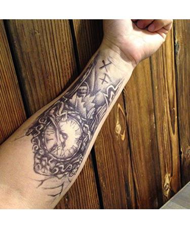 Mechanical Temporary Tattoos, 3D Fake Arm Tattoo Stickers, Mysterious Temple 3d Cross Clock Body Arm Tattoos for Men Women, 4-Sheet Colok