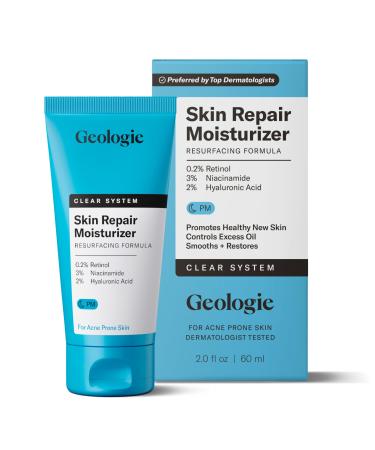 Geologie Skin Repair Moisturizer Face Cream | Clear System Retinol Resurfacing Formula | For Blemish Prone Skin with Niacinamide & Hyaluronic Acid | 60 ML