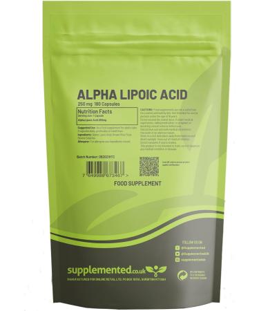 Alpha Lipoic Acid 250mg 90 Capsules - UK Made, Pharmaceutical Grade, High Strength Antioxidant for Blood Sugar & Cholesterol - Buy Online on GoSupps.com
