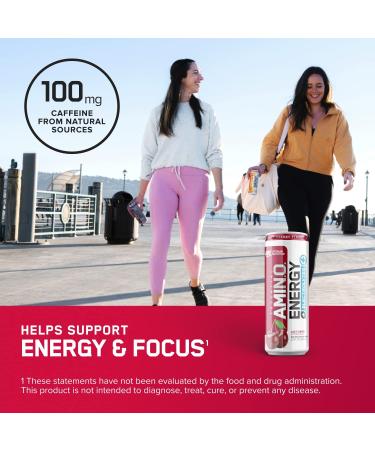 Optimum Nutrition Amino Energy Drink + Electrolytes - Sugar Free, BCAA, Keto Friendly, Sparkling Juicy Cherry Flavor - Pack of 12, 12 Fl Oz Each - Buy Online on GoSupps.com