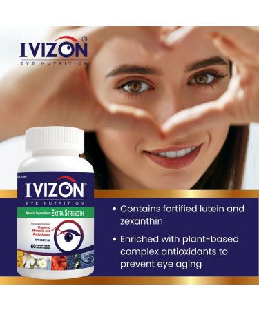 IVIZON Vision Care Supplement Extra Strength with Lutein Zeaxanthin Bilberry Extract Grape Seed Extract Vitamin C Vitamin E Zinc Copper & Selenium - Non-GMO Eye Formula (60 Vegetable capsules) - Buy Online on GoSupps.com