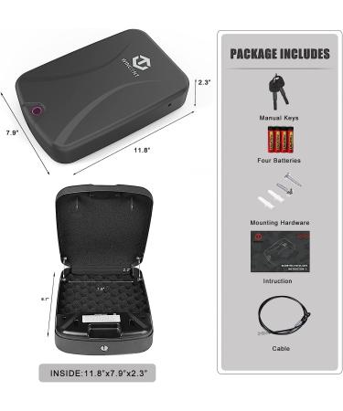 WINCENT Portable Biometric Gun Safe for Pistols - Quick Access Lock Box with Auto Open Lid, Fingerprints & Key - Travel Safe in Black - Buy Online on GoSupps.com