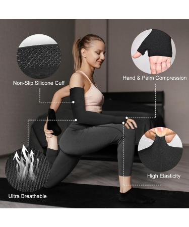 Lymphedema Compression Arm Sleeve with Gauntlet | 20-30 mmHg Support for Arthritis & Edema - Black (Large - Buy Online on GoSupps.com