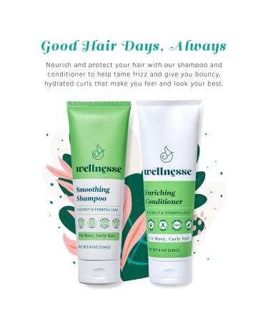 Wellnesse Coconut & Verbena Smoothing Shampoo & Conditioner for Wavy & Curly Hair - 8 oz - Vitamin Enriched Formula for Protection & Moisture - Hair & Beauty Products - Buy Online on GoSupps.com