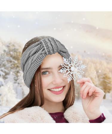 Hoowa Women's Winter Headband - Fleece Knit Ear Warmer 2pcs Elastic Hair Bands in Beige & Gray - Buy Online on GoSupps.com