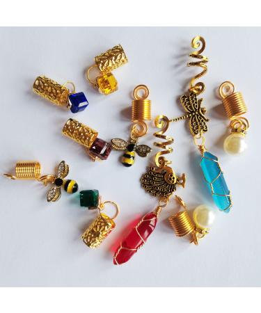 10 Pcs Handmade Crystal Wire Wrapped Dreadlock Jewelry Accessories for Women - Hair Tube Beads, Cuffs, Pendants | F-10pcs - Buy Online on GoSupps.com