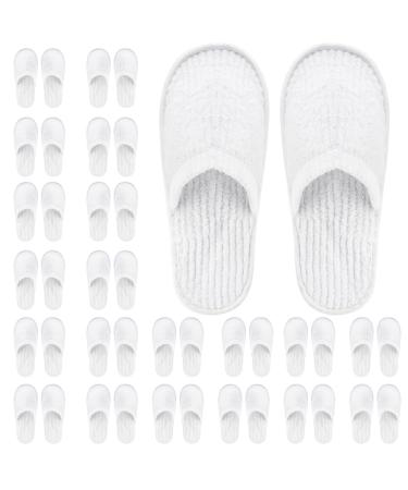 Frcctre 20 Pairs White Disposable Slippers, Closed Toe Soft Coral Fleece SPA Slippers for Women and Men, Comfortable Non-Slip Disposable Slippers for Travel Guests Hotel Home Salon