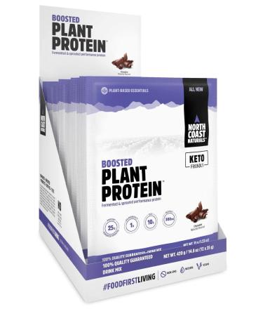 NCN Boosted Plant Protein / Fermented & Sprouted Protein Powder / Keto Friendly / 25 Grams of Fermented/Sprouted Protein / with EAAs CFU Probiotics & Enzymes / 12 Servings (Chocolate)