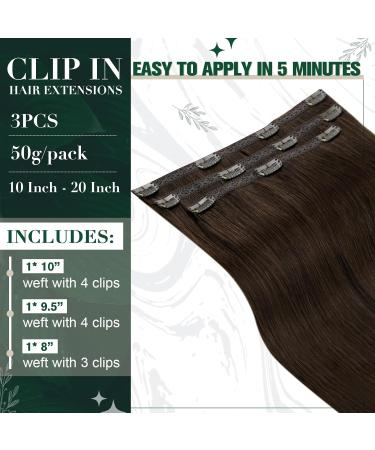 Runature Darkest Brown Clip In Hair Extensions - Real Human Hair 30cm (12 inch) - 50g 3 Pieces #2 - Premium Quality for Hair Recovery - Buy Online on GoSupps.com