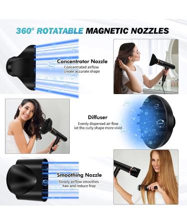 Nicebay Ionic Blow Dryer 1600W with Diffuser | High-Speed Brushless Motor | Lightweight and Auto-Cleaning | 3 Magnetic Attachments included (Black & Yellow) - Buy Online on GoSupps.com