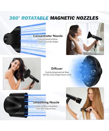 Nicebay Ionic Hair Dryer - Professional 1600W Blow Dryer with 3 Attachments High-Speed Brushless Motor Lightweight & Low Noise Black & Gold - Buy Online on GoSupps.com