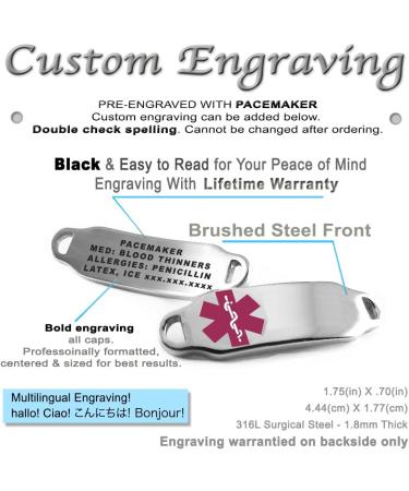 Pre-Engraved Customized Pacemaker ID Bracelet - Red Millefiori Glass & Purple - International Shipping Available - Buy Online on GoSupps.com