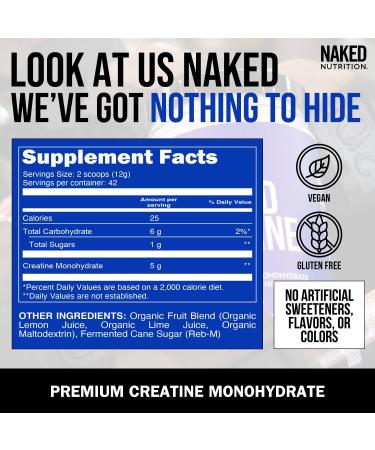 Naked Pure Micronized Lemon Lime Creatine Monohydrate - 42 Servings Vegan Non-GMO Gluten-Free Soy-Free No Artificial Ingredients - Strength Gains & Performance Boost - Buy Online on GoSupps.com