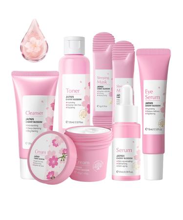 Skincare Gifts For Teenage Girls Cherry Blossom Skincare Sets Facial kit Pamper Sets For Women Gifts Skin Care Sets & Kits with Cleanser Face Serum Face Cream Toner Eye Cream Mask (7PCS Sakura)