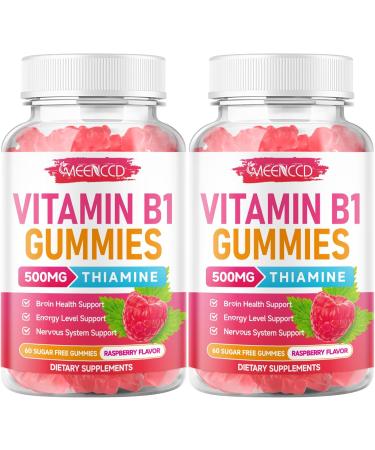 MEENCCD 2 Pack Vitamin B1 Gummies 500mg Thiamine B1 Supplement for Energy B1 Vitamin for Adults & Kids Sugar-Free Vegan Raspberry Flavor 120 Count - Buy Online on GoSupps.com