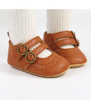 Baby Girls First Walking Shoes | Mary Jane PU Leather Princess Shoes | Anti-Slip Infant Baby Shoes 6-12 Months (Brown) - Buy Online on GoSupps.com