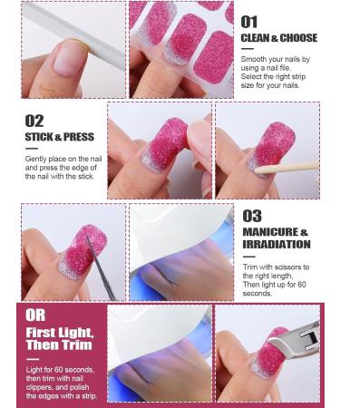 EBANKU Cured Gel Nail Strips - Long Lasting Waterproof Nail Wraps in Glitter Rose Red | Includes Cuticle Stick, Nail File, Wipes & Sealing | Real Polish Stickers (UV/LED Lamp Required) - Buy Online on GoSupps.com