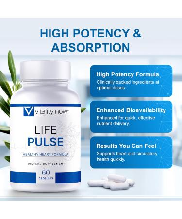 Vitality Now Life Pulse Natural Heart Health Supplement 7 Power Ingredients for Blood Pressure & Cardiovascular Support Non-GMO Formula for Men & Women Made by Former NASA Scientist (Pack of 1) - Buy Online on GoSupps.com