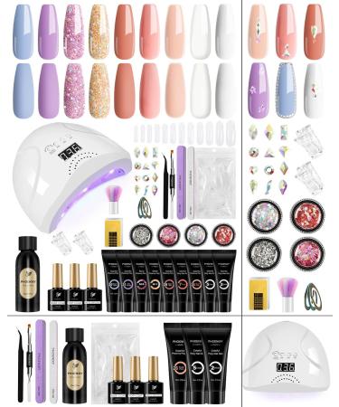 Poly Nail Gel Kit  Phoenixy 9 Colors Poly Nail Extension Gel Kit with 48W LED U V Nail Lamp Poly Extension Starter Kit Gift for Women Sunset