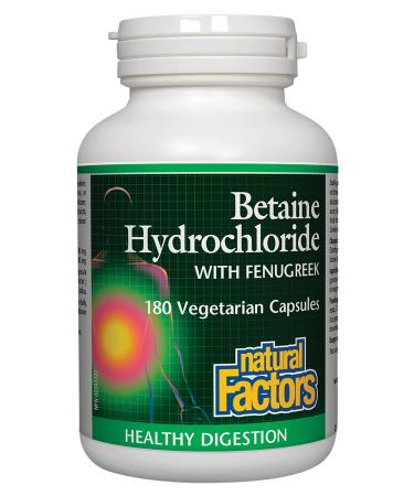 Natural Factors Betaine Hydrochloride with Fenugreek 500 mg 90 Vegetarian Capsules