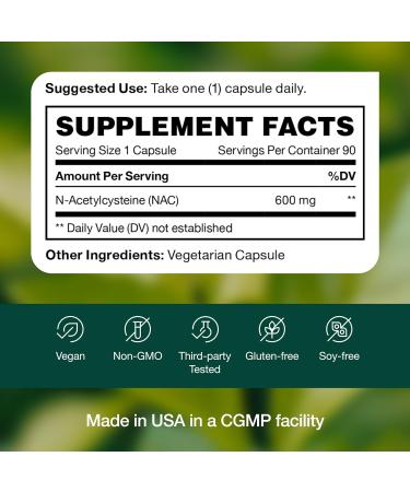NAC Supplement 600mg - DNA Verified Anti Aging & Detox - 90 Vegan Capsules - Pure N Acetyl Cysteine Powder - Buy Online on GoSupps.com