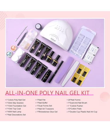 Saviland Poly Nail Gel Kit - Pink Series 7 Colors Nail Extension Set with 48W Nail Lamp and Manicure Tools - for Salon Quality Nails at Home - Buy Online on GoSupps.com