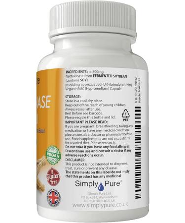 Simply Pure Nattokinase Capsules | 90 Capsules - 500mg | 100% Natural & Vegan | UK Manufactured | HACCP Certified - Buy Online on GoSupps.com