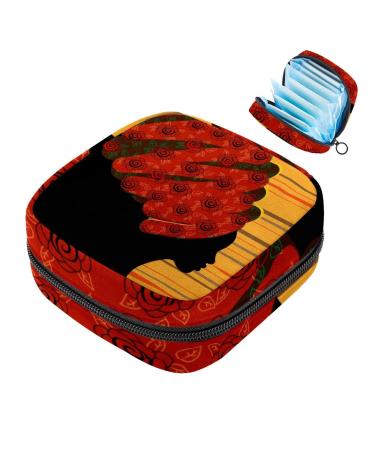 Menstruation pad bag with zipper women's napkin bag tampons collection bags for women and girls (African woman in a traditional turban kente head wrap silhouette) Color 5